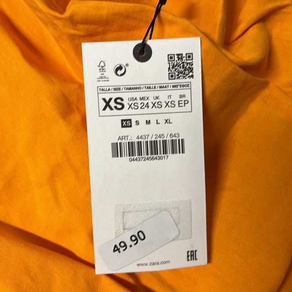 Zara Orange Tangerine Draped Linen Blend Mini Dress Size XS - Picture 3 of 10